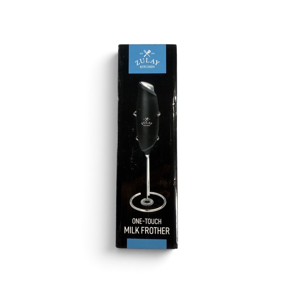 Zulay Kitchen One-Touch Milk Frother Handheld‎ Foam Maker with Stand Black